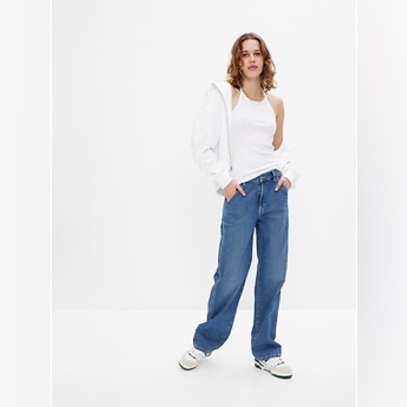 Gap Women’s Mid-Rise ‘90s Loose Carpenter Jeans Medium Wash Size 24/00 Petite - Picture 1 of 5